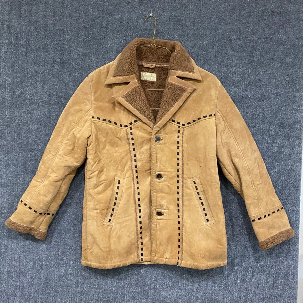 Scully Vintage Western Suede Faux Shearling Lined Whipstitch Jacket Mens Medium